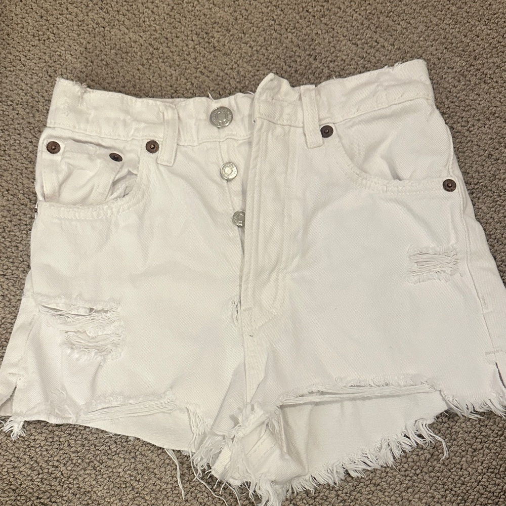 Zara White Distressed Jean Shorts